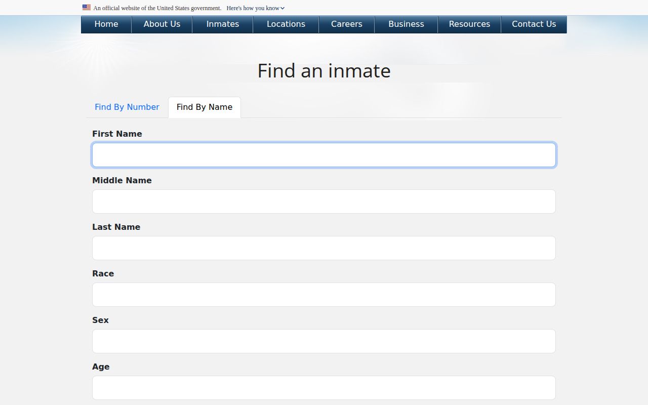 Federal Bureau of Prisons inmate locator page