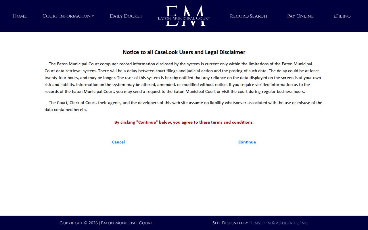 Eaton Municipal Court CaseLook search page