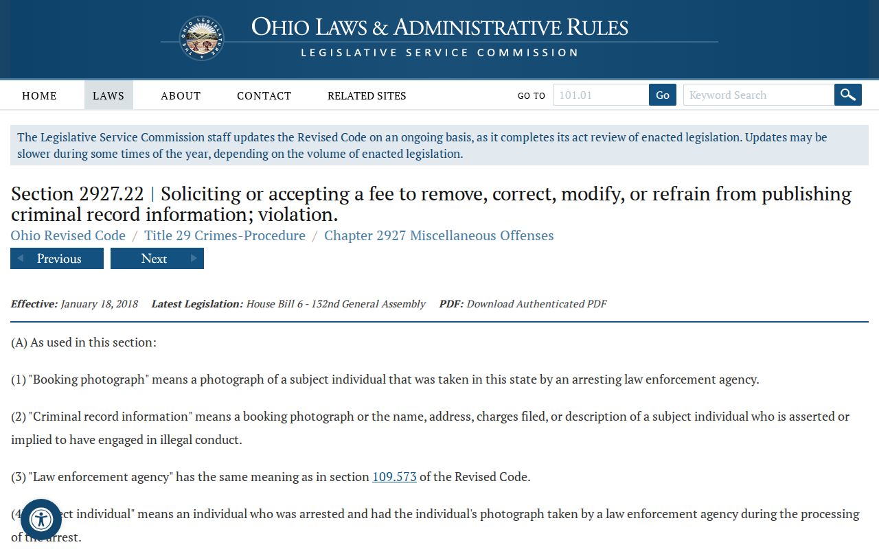 Ohio Revised Code section 2927.22 page